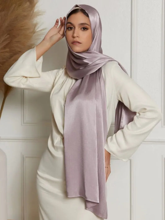 Pleated Crinkled Satin Hijab Scarf Medina Silk Scarves Solid Color Shawls Headband Scarf Wrap Muslim Women Veil Turban Hijabs
